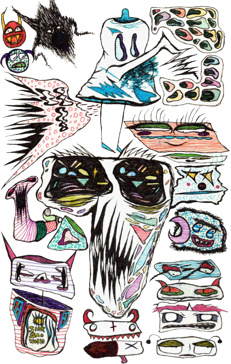 Ghost Tiddy & Friends. Pen & Ink.